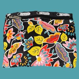 LeSportsac Accessory Makeup Bag Black Multicolored Floral Retired Y2K